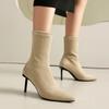 Neue europäische und amerikanische Martin-Stiefel Damen High-Heel Übergröße Schuhe schwarz spitz Damen Lederstiefel Herbst und Winter Gummi-Sohle med