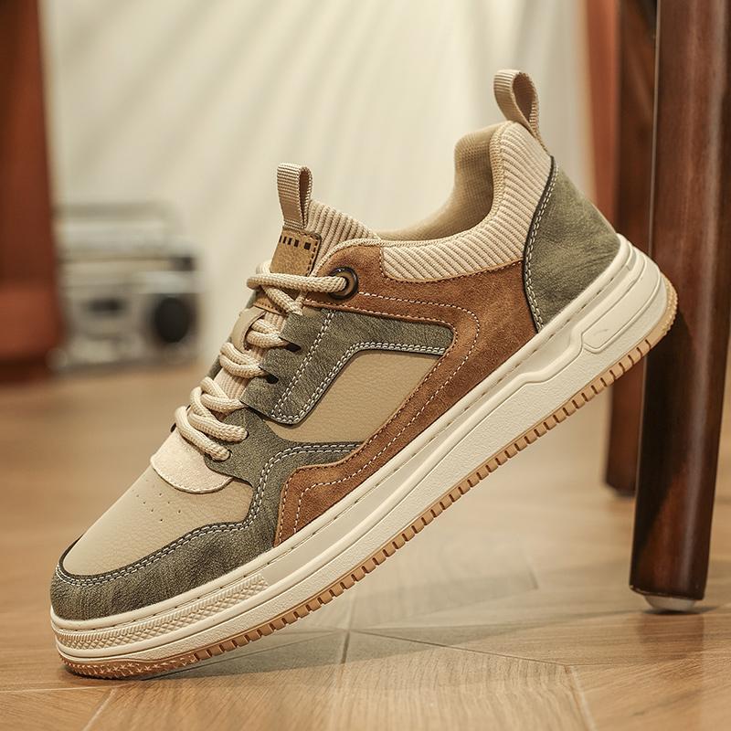 Mens Board Shoes 2026 New Fashion Lace Up Leather Commuting Snug Four Season Board Shoes Breathe Anti Slip Casual Sports Shoes