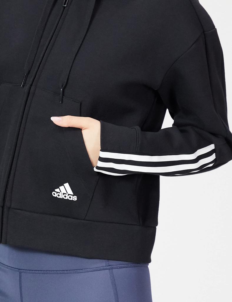 Adidas Essentials Hoodie AS773 XOT Loose-Cut 3-Stripes Full-Zip Women's Black/White (GS1380)