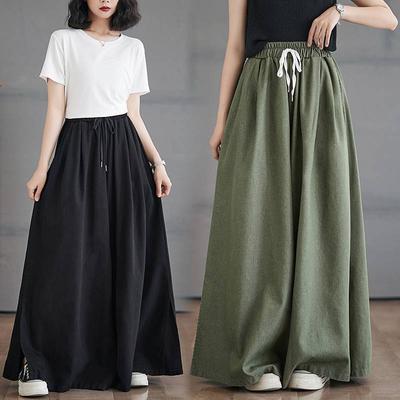 Literary and Artistic Casual Wide-leg Pants Women's Summer Large Size Loose Big-leg Pants Retro Thin Culottes Wide-leg Pants