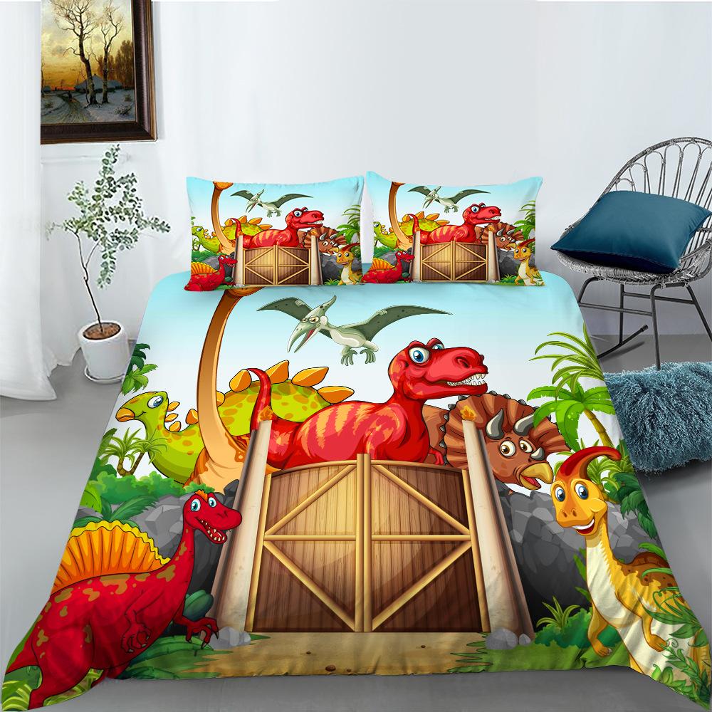 Cartoon Dinosaur Series Quilt Cover Pillowcase Two Or Three-Piece Set Polyester Digital Printing Can Be