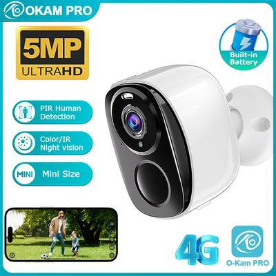 OKAM PRO APP 4G Camera HD 5MP 130° Wide-Angle Lens 5000mAH Battery Camera Outdoor IP66 Waterproof IP CCTV Color Night Vision
