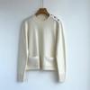Women's One-Shoulder Pullover Sweater with Metal Buckle, Heavy-Duty Pocket, and Round Neck - 100% Pure Cashmere, Soft and Comfortable by BA Brand.