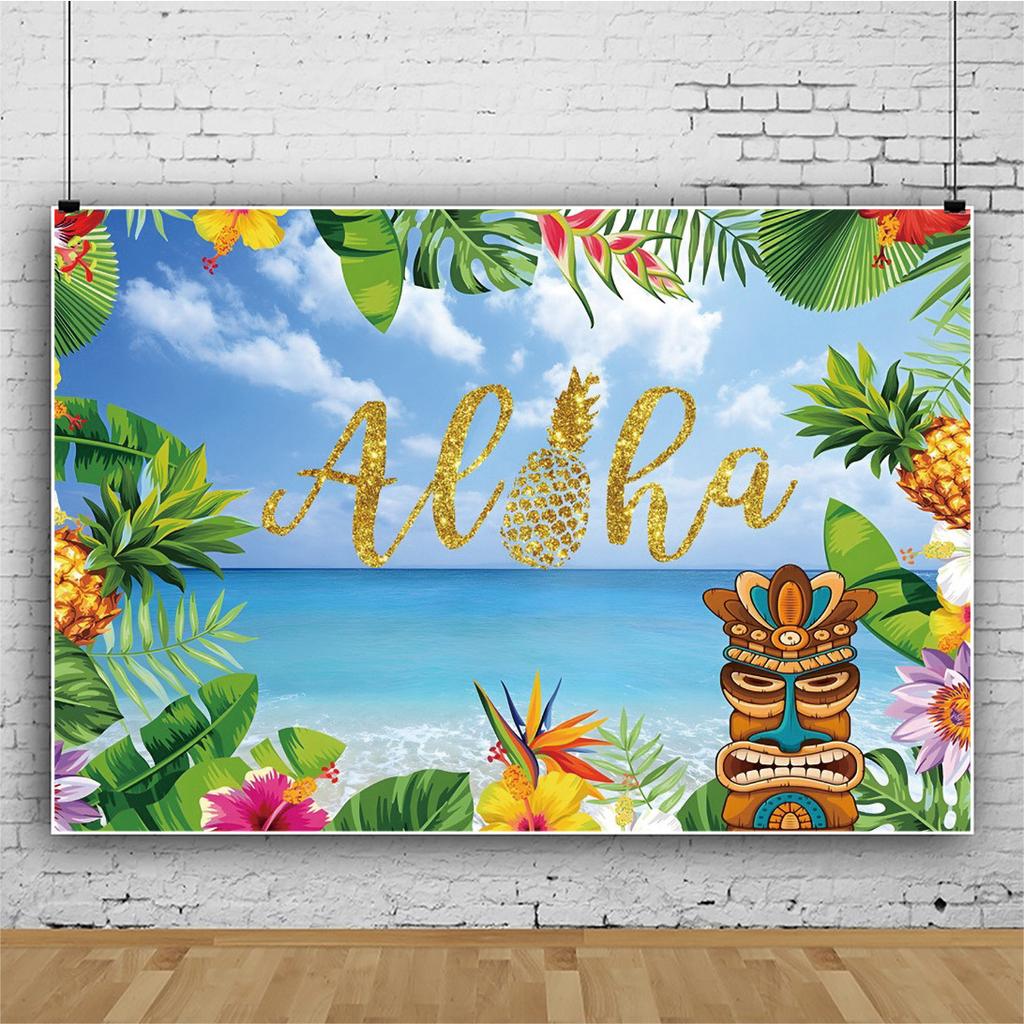 Summer Hawaii Beach Backdrop Tropical Flowers Aloha Luau Sea Surfboard Holiday Party Birthday Photography Background Decor Props