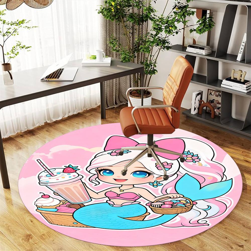 1PC Mermaid Picnic Round Chair mat Area Rug - Non-Slip, Floor Mat for Office, Bedroom, and Indoor Decor -Gift D1127267