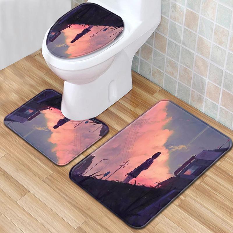 Animation Bathroom Floor Mat Three-Piece Bathroom Carpet Toilet Mat Set Door Mat Bathroom Non-Slip Mat