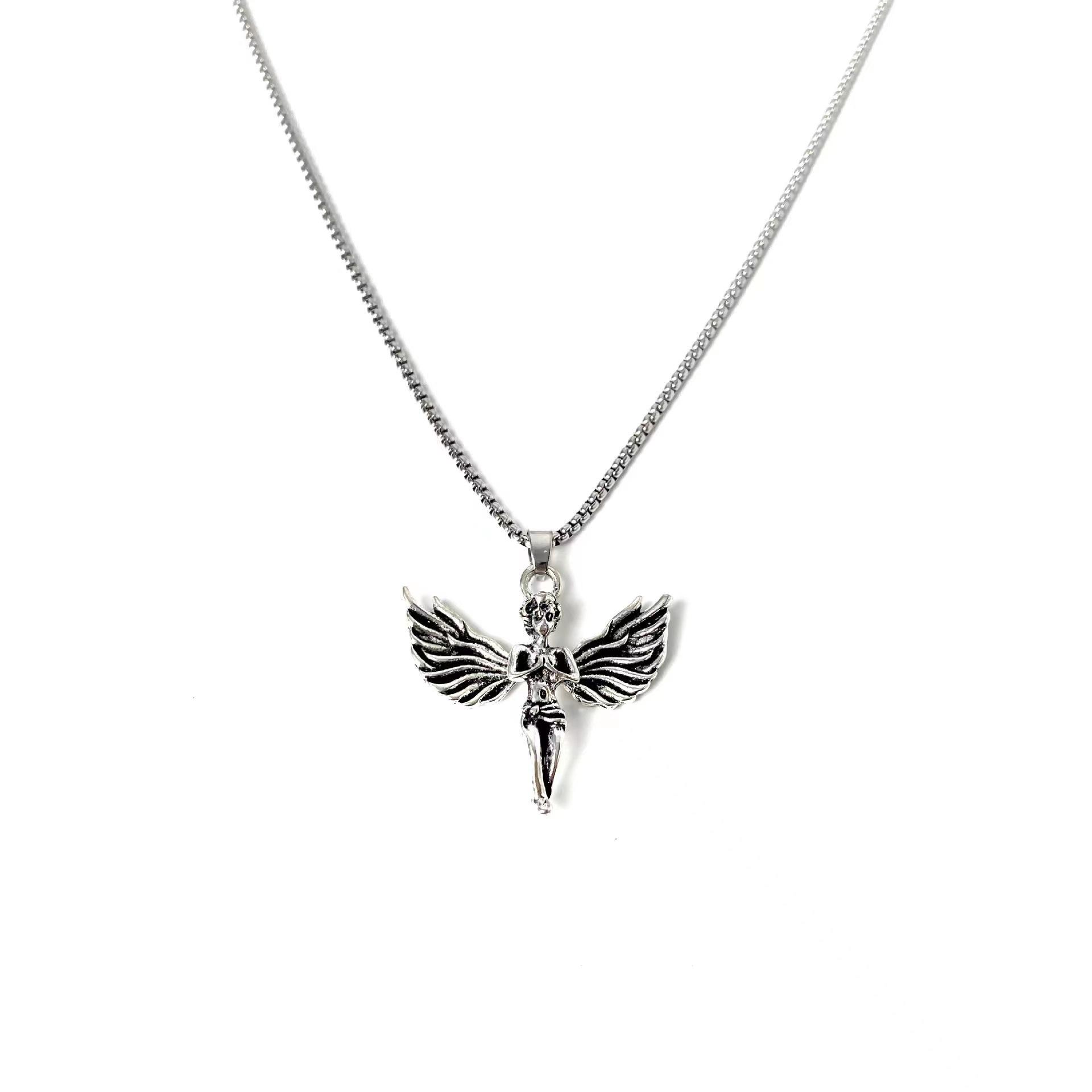 

Little Angel Necklace Hip Hop Bouncy Niche Simple Earth Cool Personality Titanium Steel Jewelry Sweater Chain Accessories