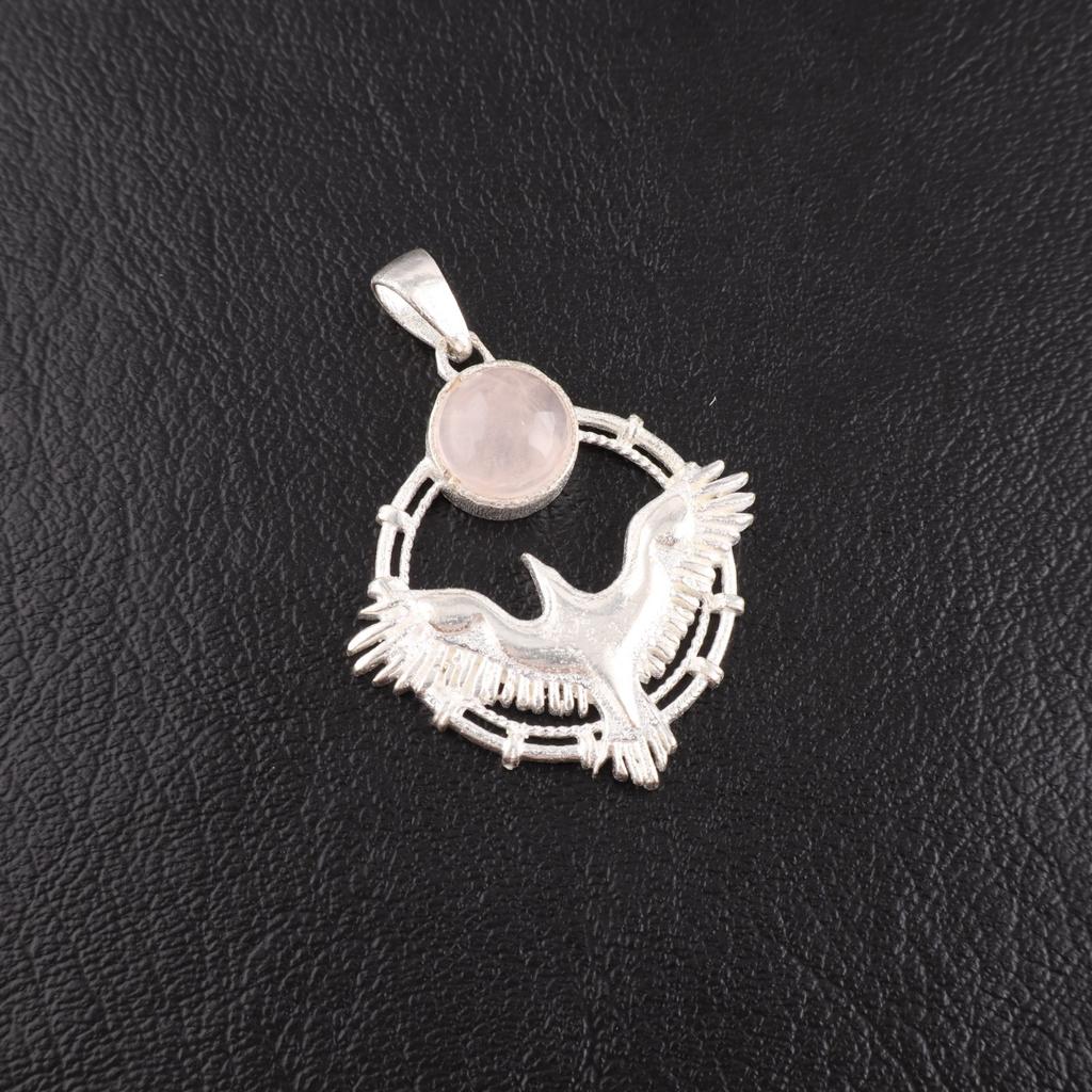 Natural Rose Quartz Gemstone 925 Sterling Silver Jewelry Pendant 1.43" For Gift CP-38-35