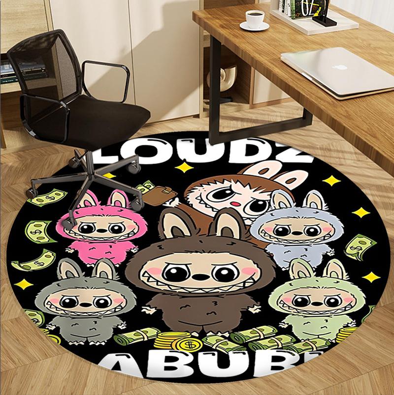 Labubu Pattern Round Rug, Indoor/Outdoor Mat, for Picnic, Gameroom, Bedroom, Office, Living Room, Home Decor Carpet, Birthday Gift