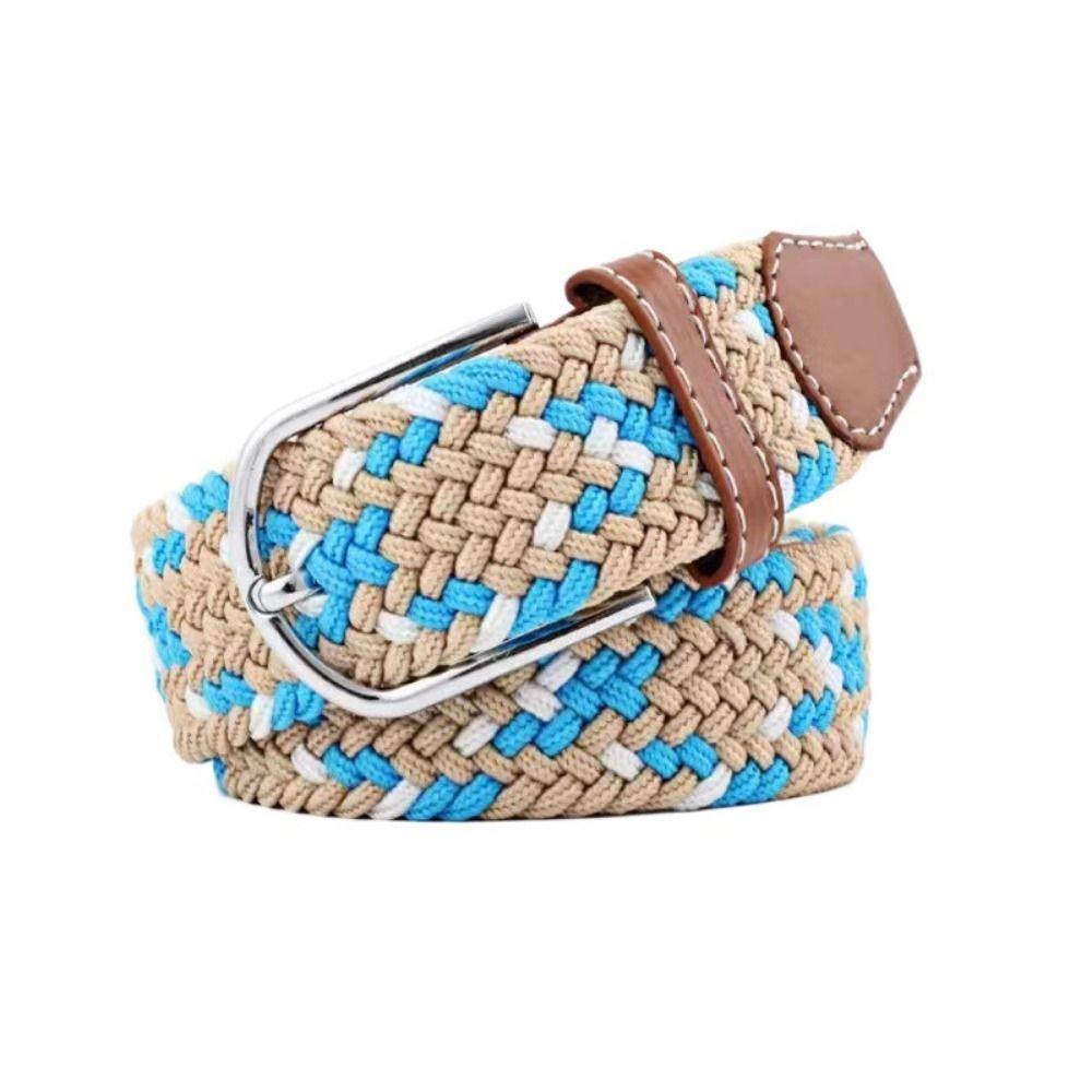 Multicolored Elastic Braided Belt No Hole Men's Waistband Durable Stretch Woven Belt  Women