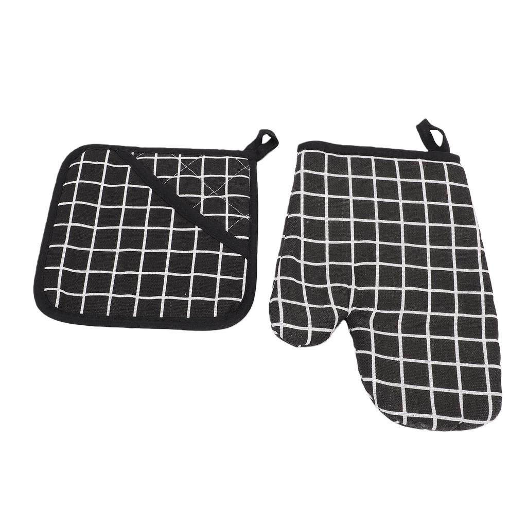 Oven Mitt Pot Holder Set Anti Scald Heat Proof Thickened Cotton Oven Mitten with Hot Pad for Kitchen Baking