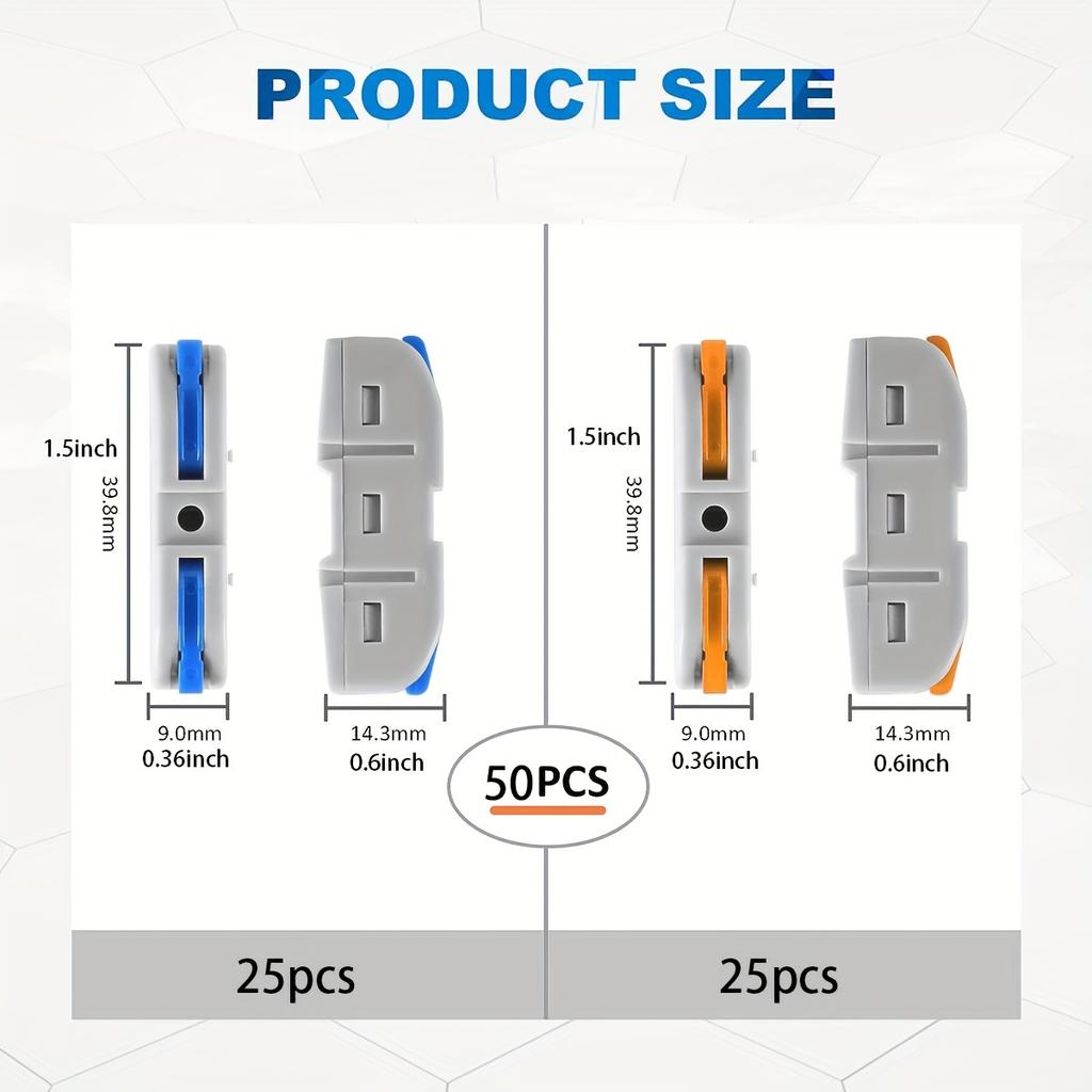 Connecteurs de fil à levier Kit de 50 connecteurs de fil en ligne pour connexion rapide Pousser dans Connecteurs électriques d'épissure compacts