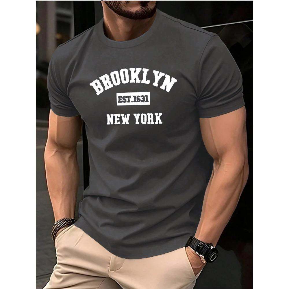 Men's Summer Cotton Fashion Loose Brooklyn EST 1631 Printed Sports Round Neck Short Sleeve T-shirt Top