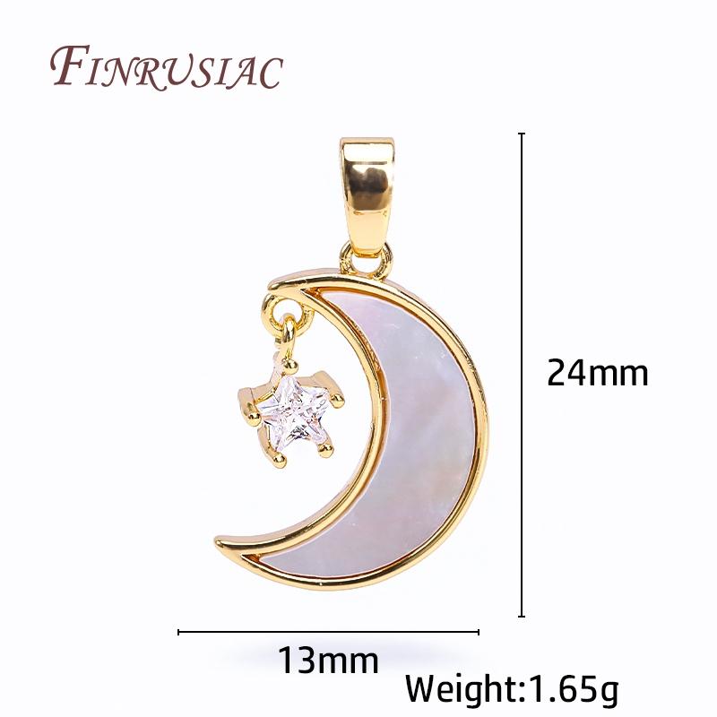 18K Real Gold Plated Zircon Star with Shell Moon Pendant For Necklace Making,Star Crescent Charms DIY Jewellery Making Supplies 1 Piece
