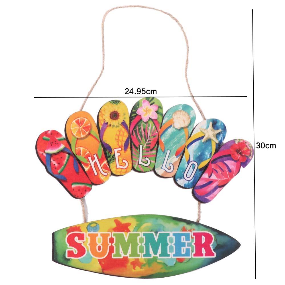 Colorful Hello Summer Wall Ornaments Beach Funny Summer Slippers Hanging Signs Wall Art Wooden Slippers Decoration