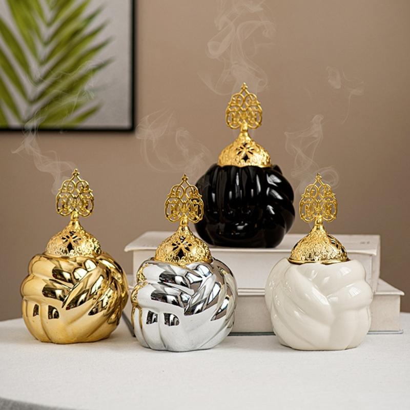 Arabic Ceramic Incenses Burners with Lid Set for Meditations and Home Fragrances Diffuser Eid Ramadans Bakhoors Burners