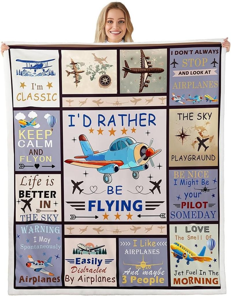 Colorful Airplane Blanket Soft Fleece Throw Kids Room Decor Aviation Theme Baby Gift Home Decoration