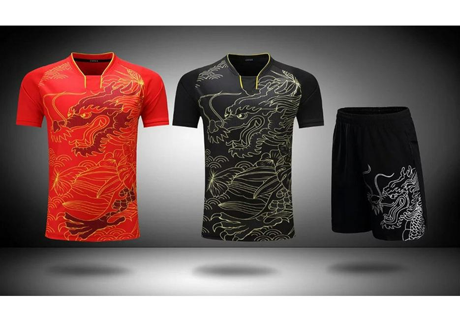 Unisex Schnelltrocknendes Drachenmuster Tischtennis-Uniformset - Sommer Kurzarm Sporttrikot für Training & Wettkampf