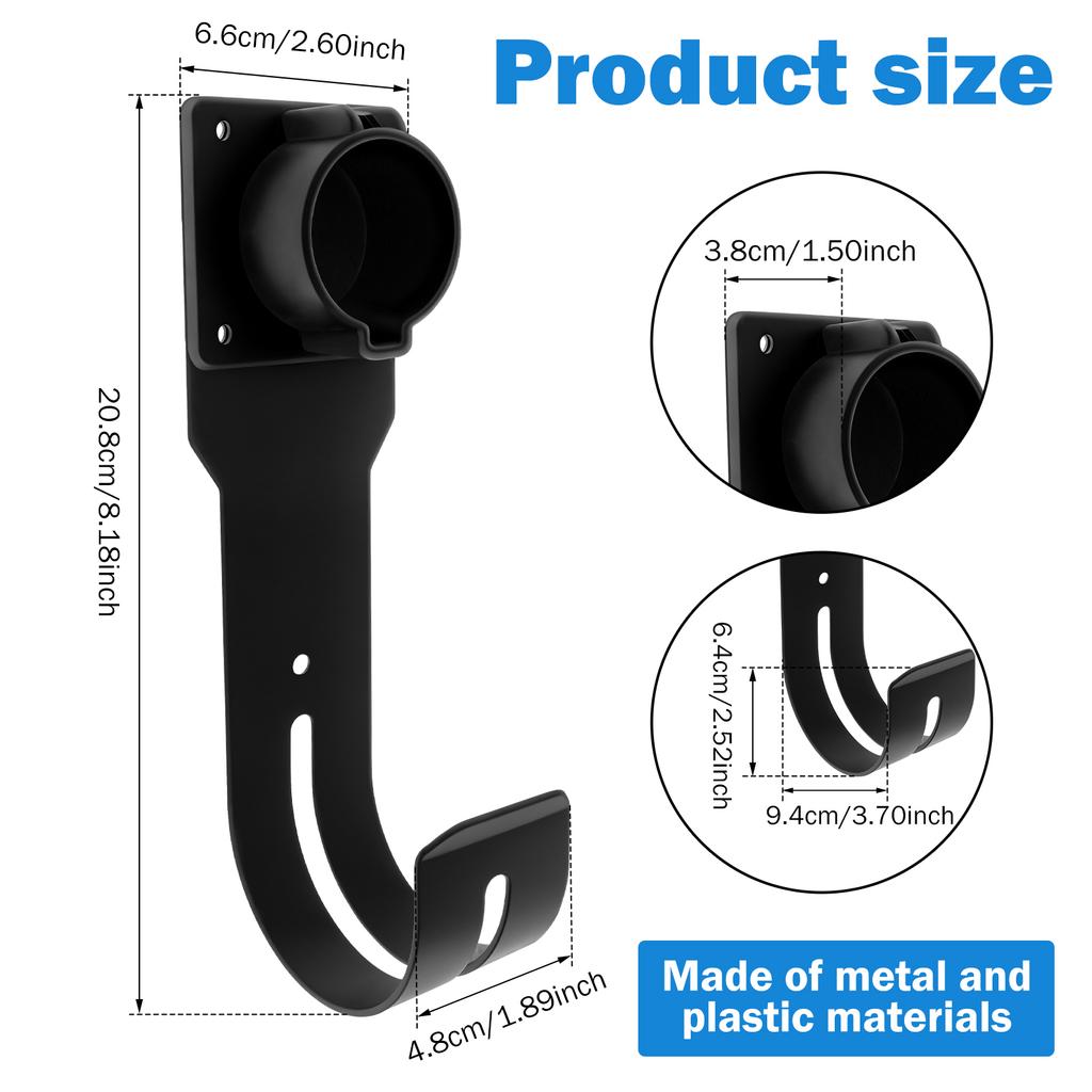 Držák nabíječky EV Nástěnný organizér kabelu nabíječky do auta Všestranný hladký držák nabíječky vozidla Hák pro většinu elektromobilů