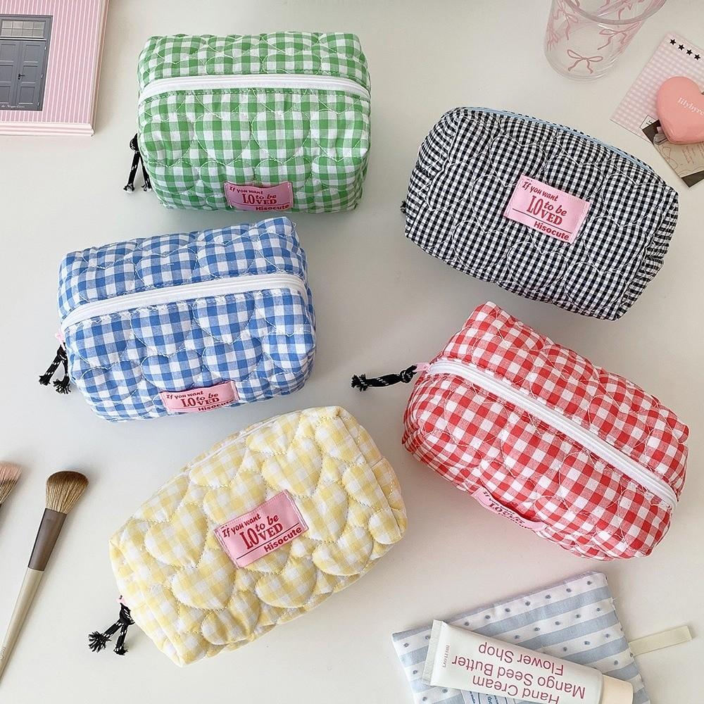 Portable Large Capacity Makeup Bag Multi-Purpose Zipper Cosmetic Organizer Quilted Pencil Pouch Students