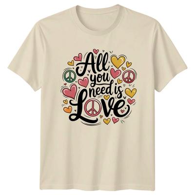 Alles was du brauchst ist Liebe Hippie Friedenszeichen Herz Natur T-Shirt