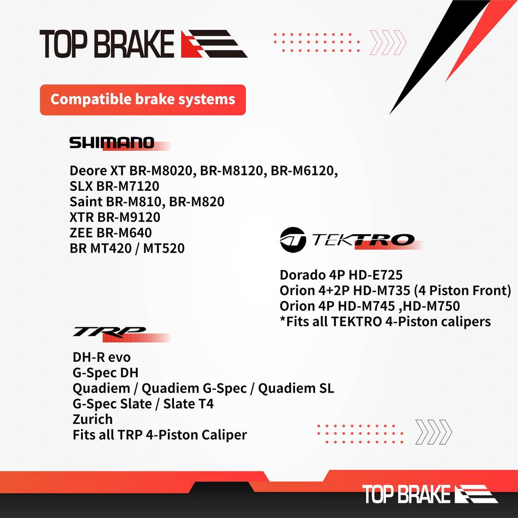 Top Brake Bike Brake Pads Fit Shimano Saint BR M810 M820 Zee M640 Tektro HD M745 735725 TRP SL Slate T4 Performance Organic Resin Compound Red -