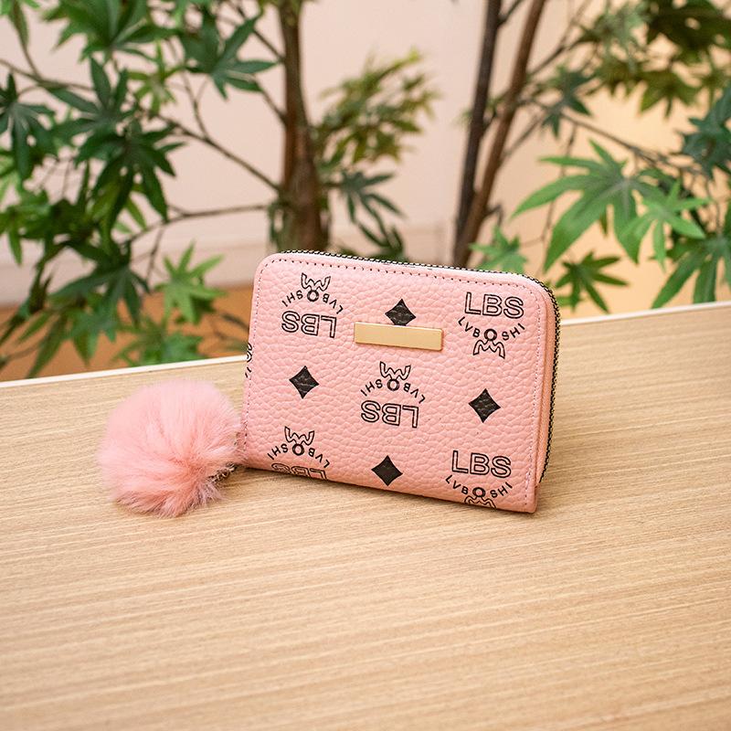 Women's change bag autumn new letter iron sheet with hairball fashionable and simple short wallet