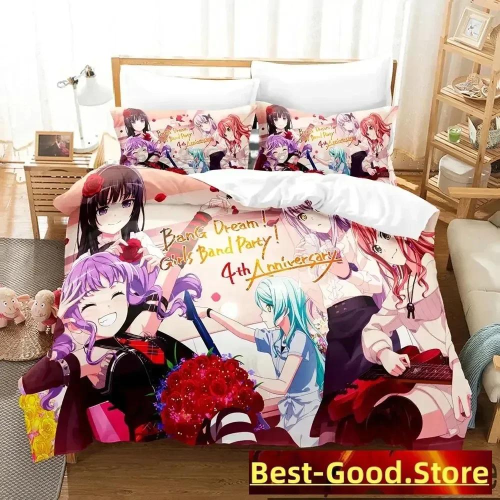 

3D BanG Dream Anime Girls Band Party Bedding Set Print With Pillowcase Bed Duvet Cover Soft Single Double Queen Super King Size EU Single(135*200cm)3pcs