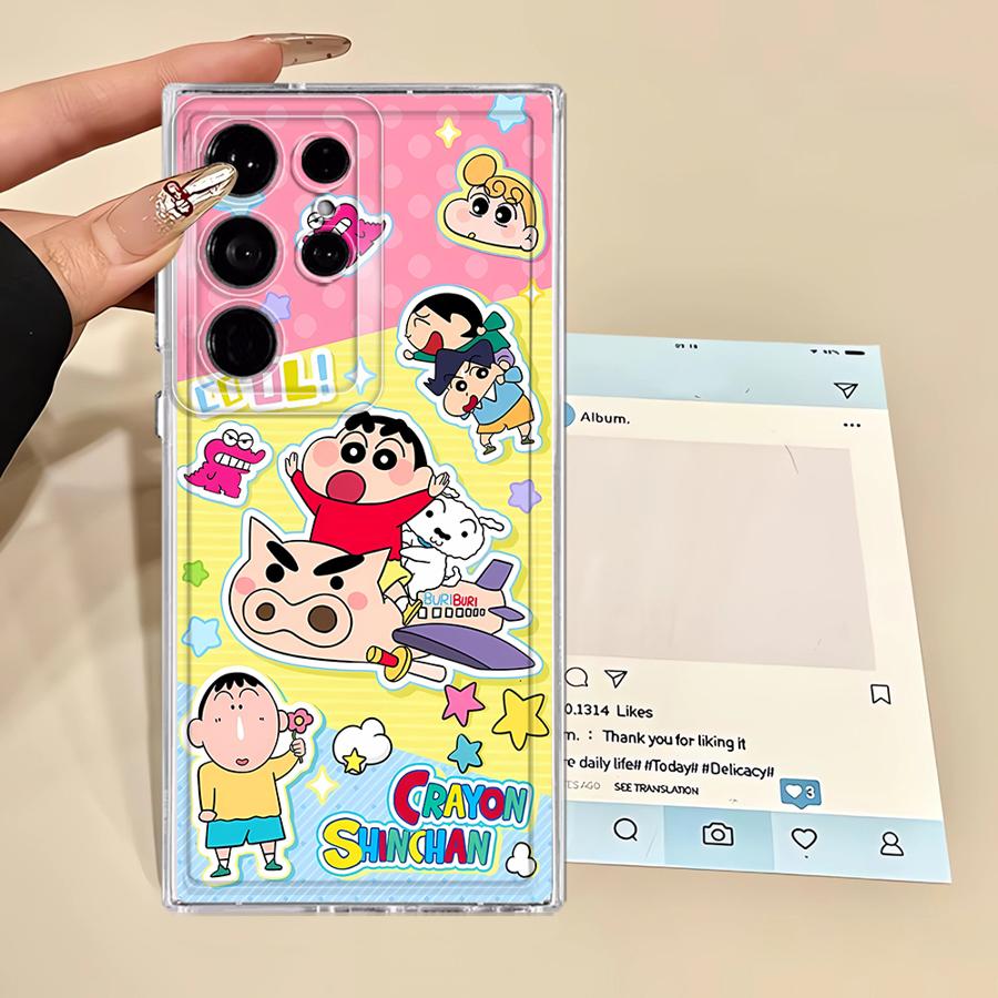 Case for Samsung Galaxy S24 S20 Plus S25 Edge S22 FE S21 Note 20 Ultra 10 S23 Ultra S26 Phone Cover Cute Crayons Shinchans