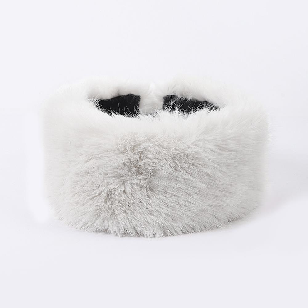

New Winter Fluffy Fur Head Cover Ski Cap Thickened Lmitation Fur Empty Hat Outdoor Windproof Ear Warmer Plush Solid Headband белый