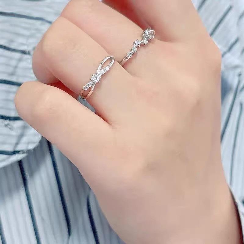 [Planet Travel Cross Diamond Ring Fashion Couple Rings Light Luxury Zircon Band Open Adjustable]