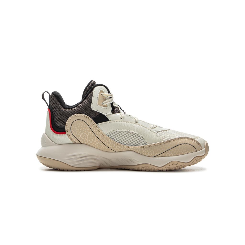 Li Ning Kids Fashion Sports Simple Versatile Mid-Top Basketball Shoes Kids Sneakers White Khaki YKBV042-7