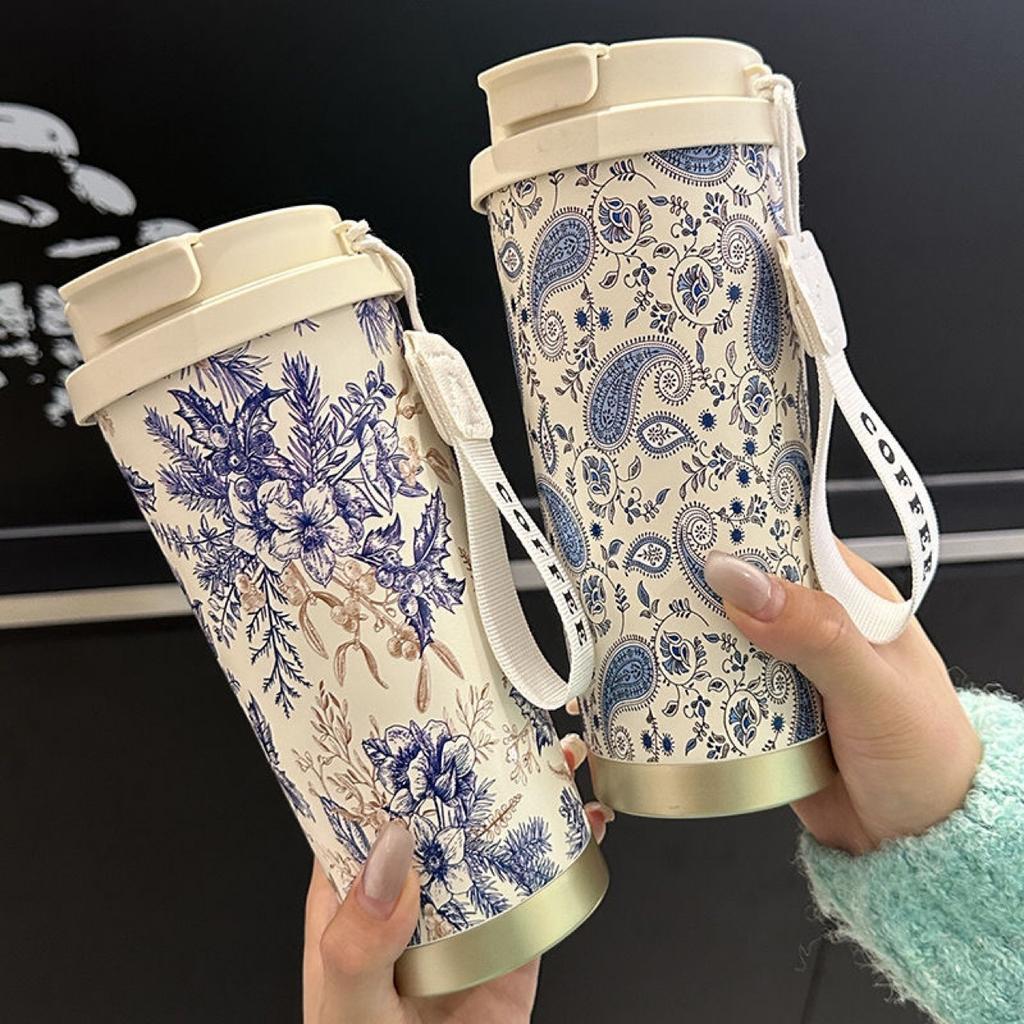 500ML Nerezový Termo hrnek na kávu s designem pro dva nápoje, Termoska do auta, Nepropustný cestovní termo hrnek na čaj, vodu, kávu