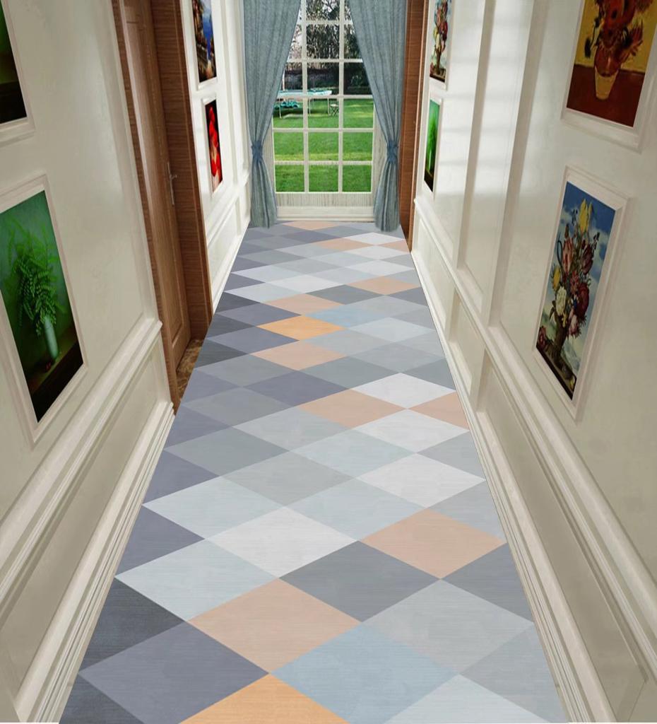 Nordischer geometrischer langer Flurteppich, leichter Luxus, Läuferteppich für Zuhause und Hotel, kann individuell angepasst werden, Treppenmatte für die Villa, rutschfester Flurteppich
