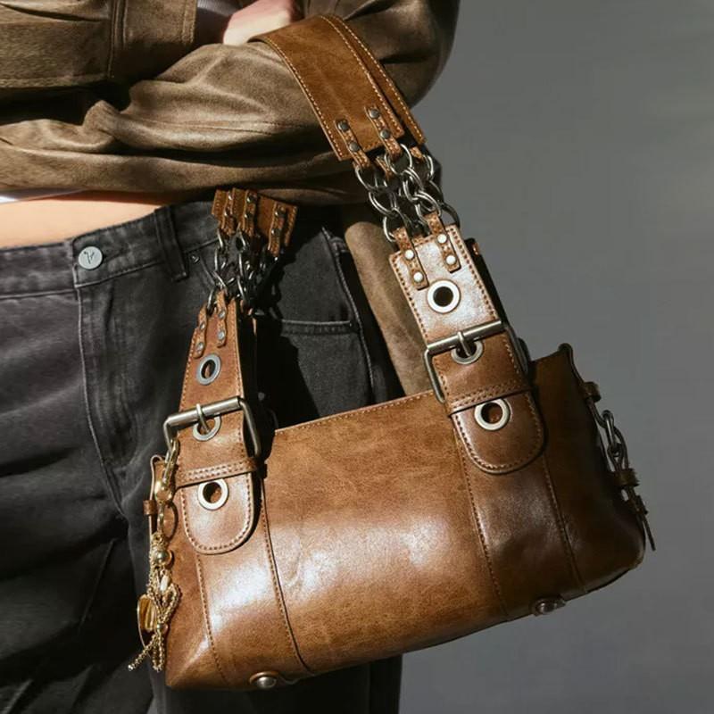 American Retro Used Motorcycle Bag 2025 New Large-capacity Single-shoulder Underarm Maillard Tote Handbag