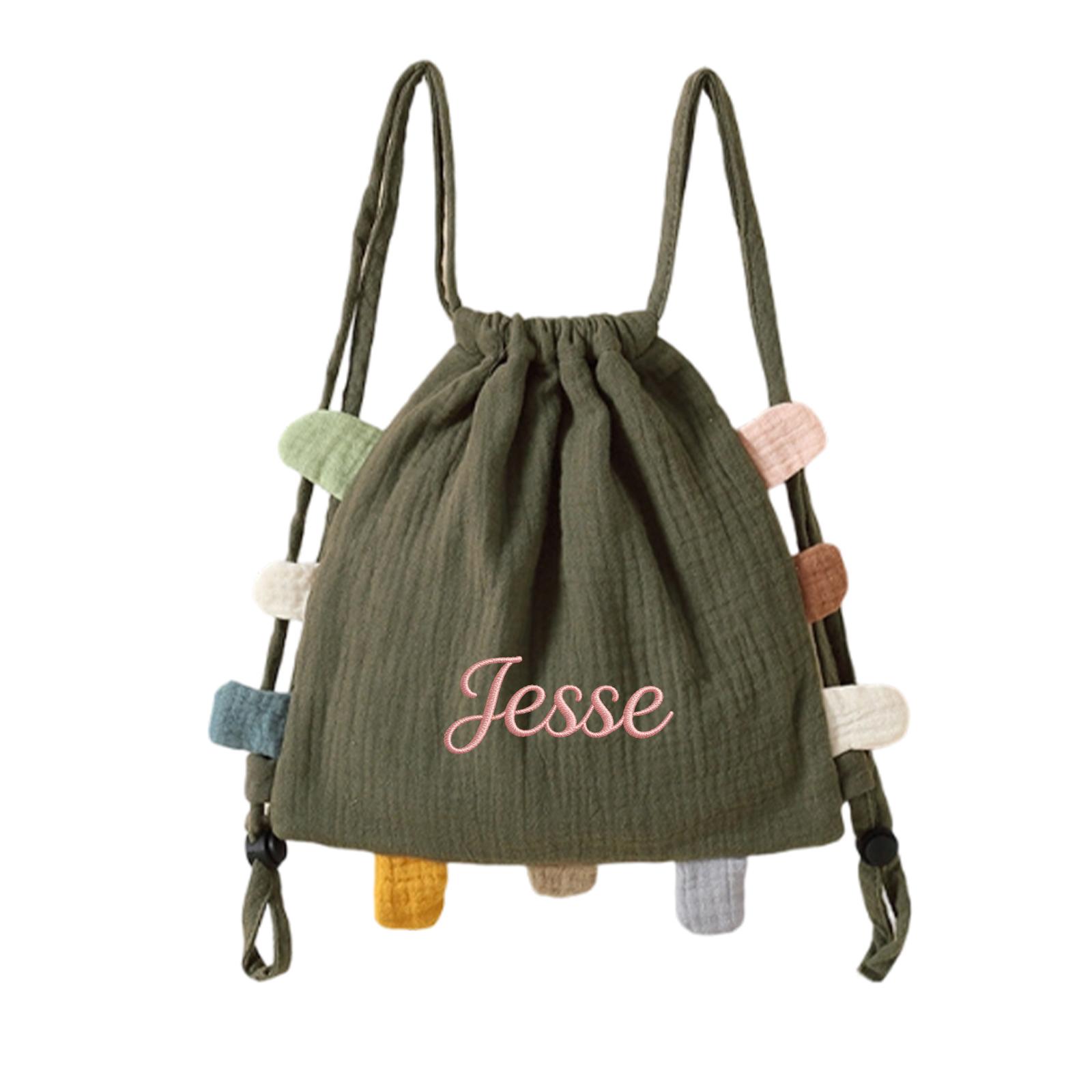 Personalized Drawstring Children s Backpack, Cotton Travel Bag One Size армия зеленый