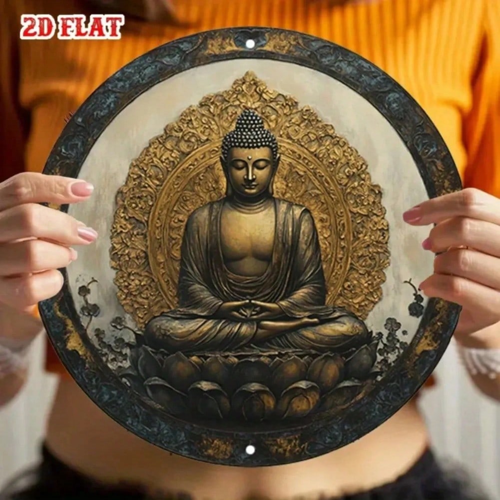 Arte da Parete in Metallo di Alluminio Buddha Meditazione Vintage per Arredamento Casa Caffè