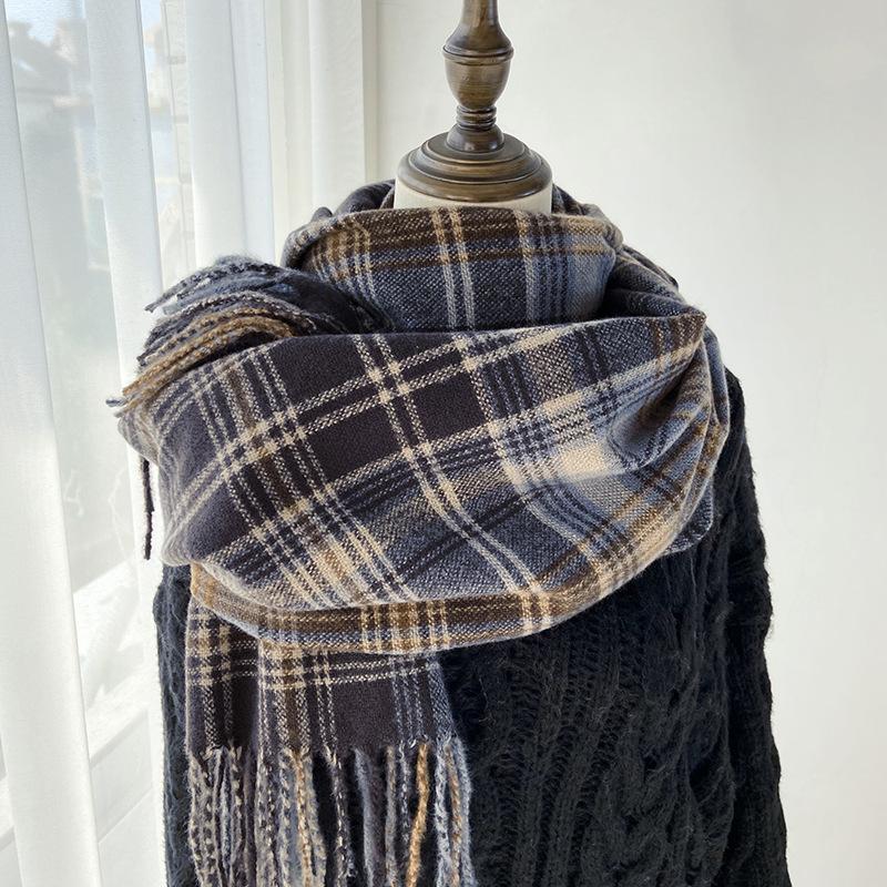 Autumn Winter Women Knitted Scarf Headscarf Lady Men Casual Preppy Rainbow Plaid Tassel Scarve Mujer Male Wrap Shawl New Korean