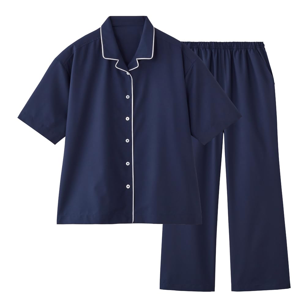 Gunze TZX696 Tuche Short Sleeve and Long Pants Navy Women's Pajamas,