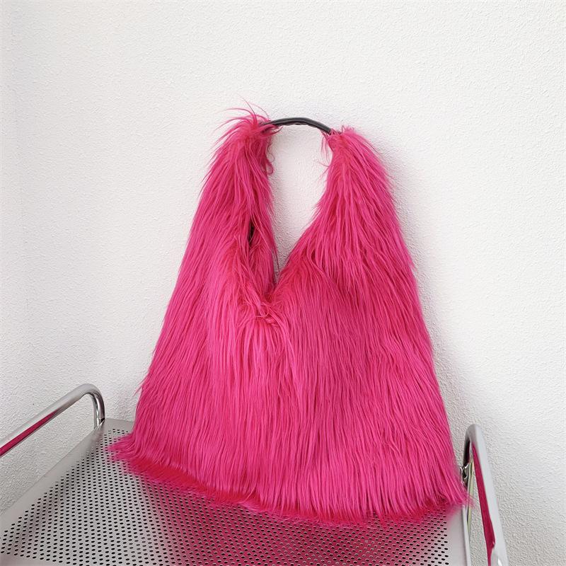 

Winter Soft Plush Women s Shoulder Bag Luxury Faux Fur Ladies Tote Underarm Bags Large Capacity Y2k Hot Girls Furry Handbags ярко-розовый