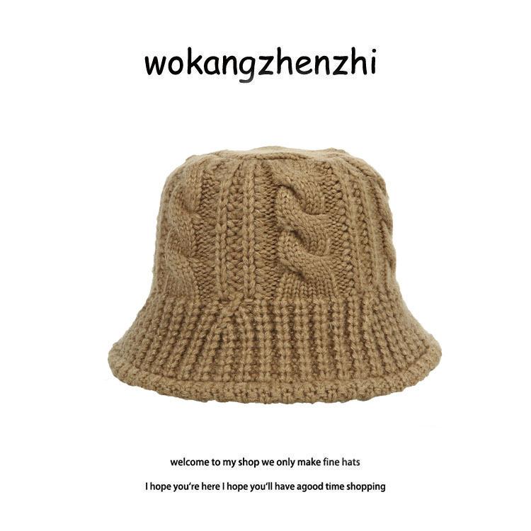 Black knitted hat is suitable for round face warm braided thick wool hat for women in autumn and winter