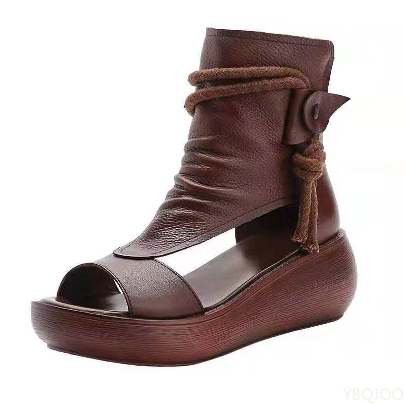 Ladies Summer Roman Shoes New casual high top sandals Fashion Thick soled Fish Mouth Shoes Tall slope cool boots Mujer Zapatos