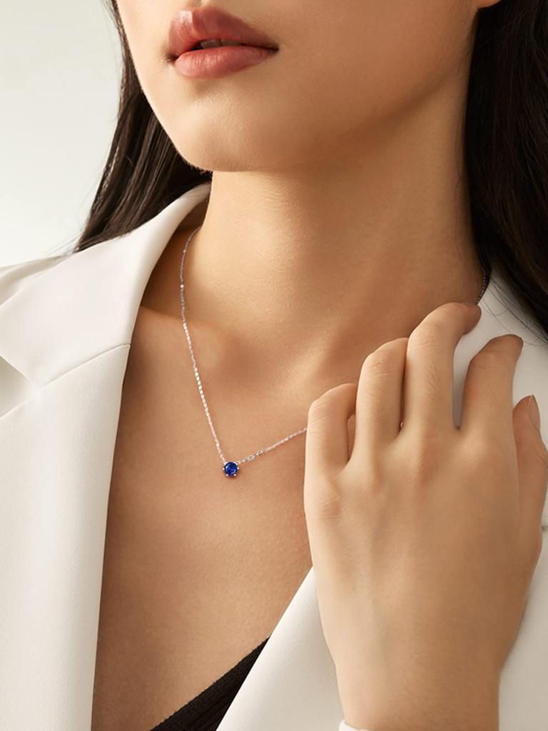 ChicSilver Sapphire Necklace for Silver September Single 6 Platinum Accessory Women, Popular, 925, Birthstone, Stone, Prongs,