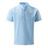 Hallow Stripe Cotton Shirts Mens Vacation Solid Buttons Stand Collar Short Sleeve Shirt Casual Men White Blue Men Clothes
