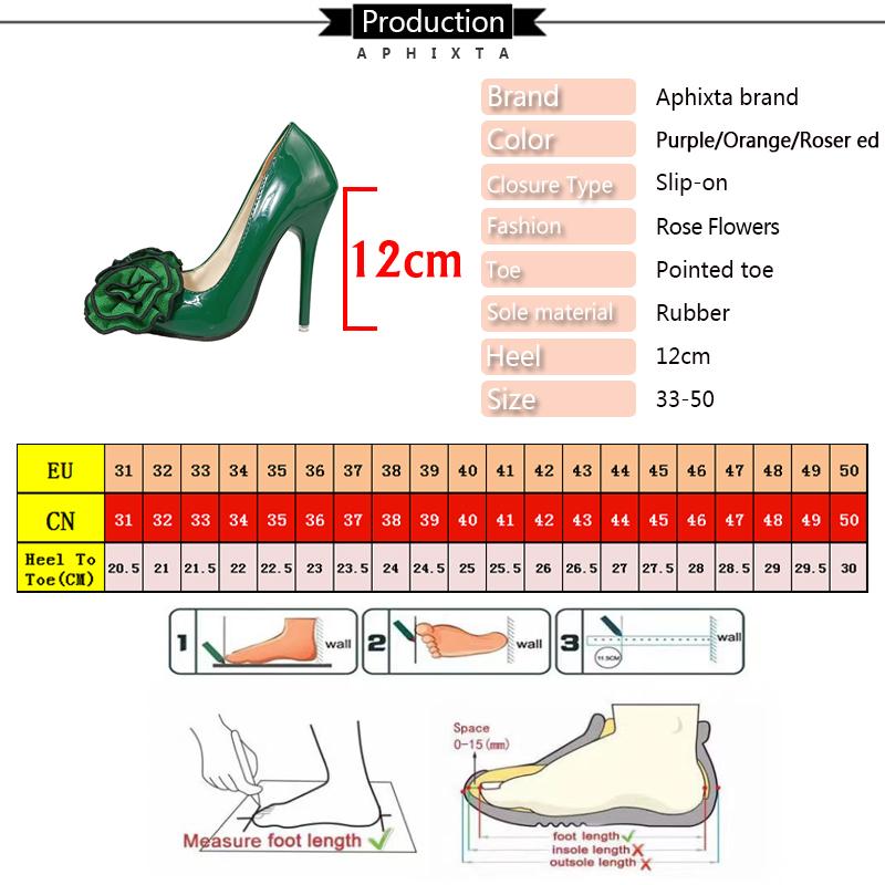 Fashion Aphixta Dark Green 12cm Stiletto Heels Women Pumps Rose Flowers Appliques Work Student Size Colorful Party Shoes Big Size 33-50