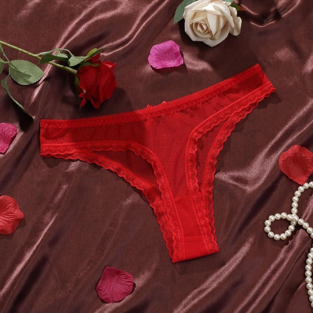 Soft Low Waist Briefs Traceless T-back Panties Fashion Lace Transparent Thongs Daily Wear