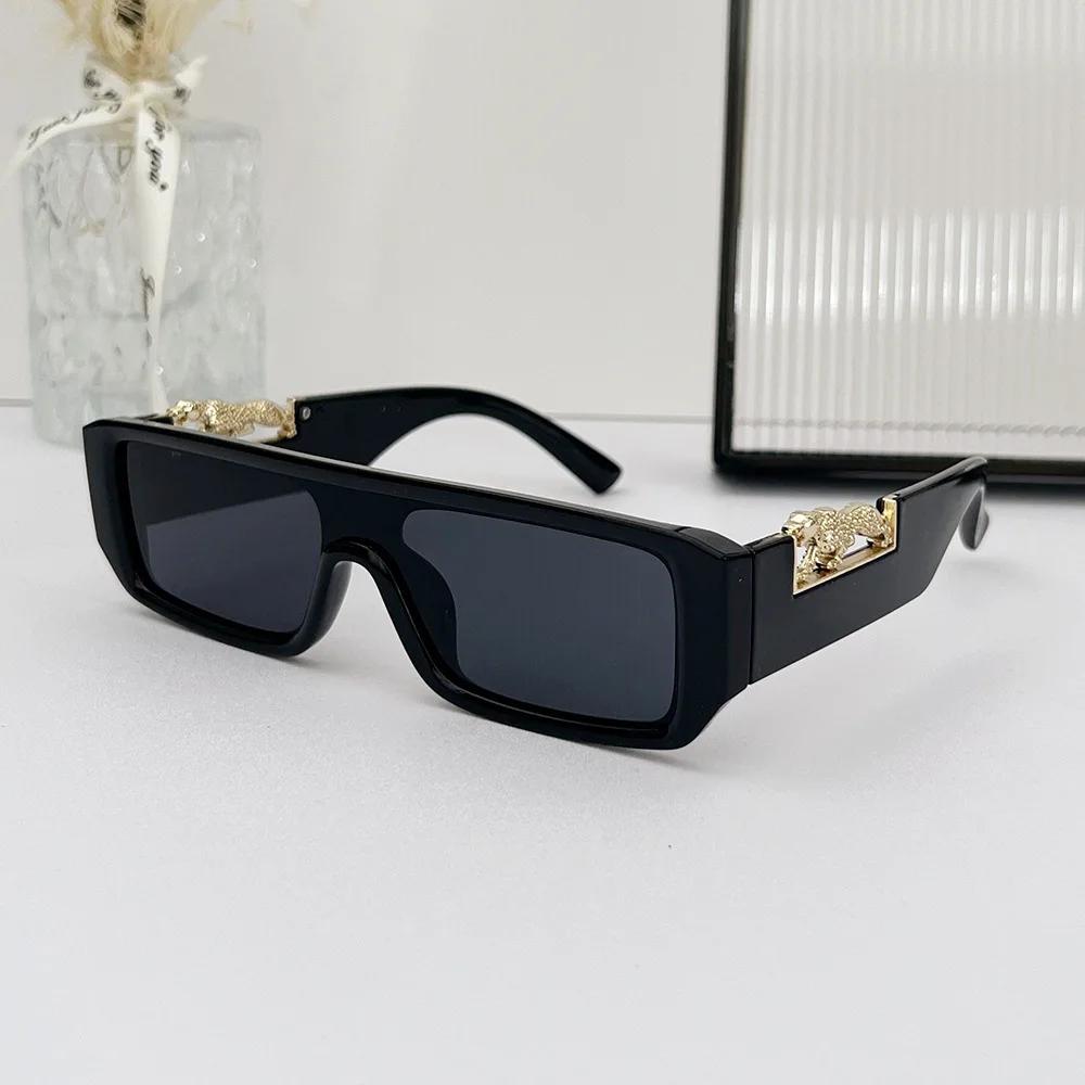 Punk Luxury Brand Designer Rectangle One Piece Sunglasses Women For Men Fashion Vintage Sun Glasses Hip Hop Gold Leopard Eyewear