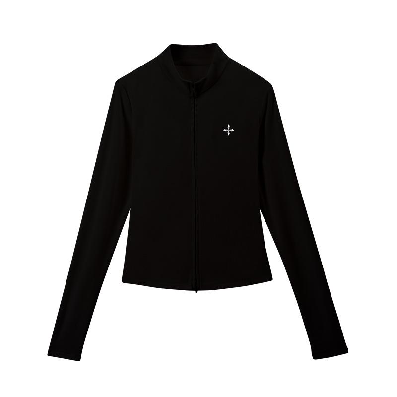 

Спортивный кардиган облегающего кроя на двойной молнии с воротником-стойкой для осени/зимы. Small чёрный