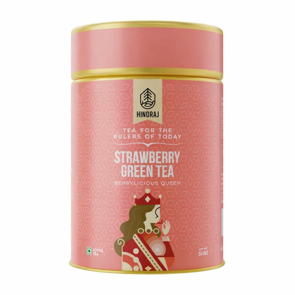 House of Hindraj Berrylicious Queen Strawberry Green Tea Loose Leaves 50 g Organic Green Tea, Fruity Strawberry Ice Tea No Added Sugar, Anti