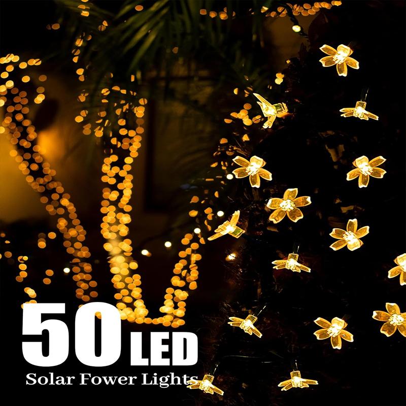 Warm white petal light cherry blossom light waterproof solar LED string light, garden decoration outdoor light wedding Christmas party